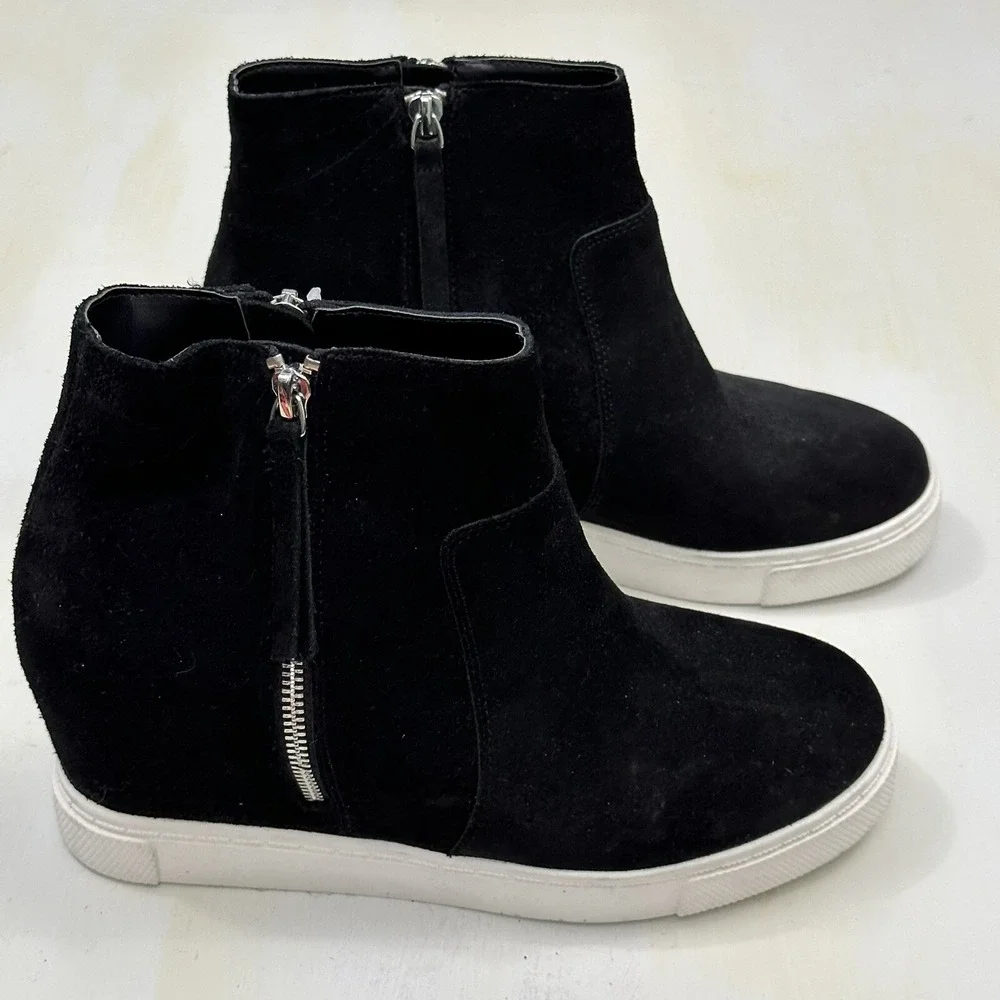 New Steve Madden Saidi Zip Up Boots‎ Women 9.5 Black Suede Platform Shoes Wedge